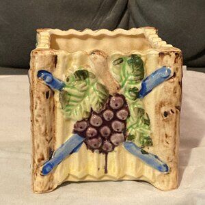 VTG 1940's Square Vase/Planter-3.5" high-With Majoica Grapevine Design-Japan-EUC